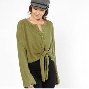 Free people Emma Henley tie green knit top dirty martini size small